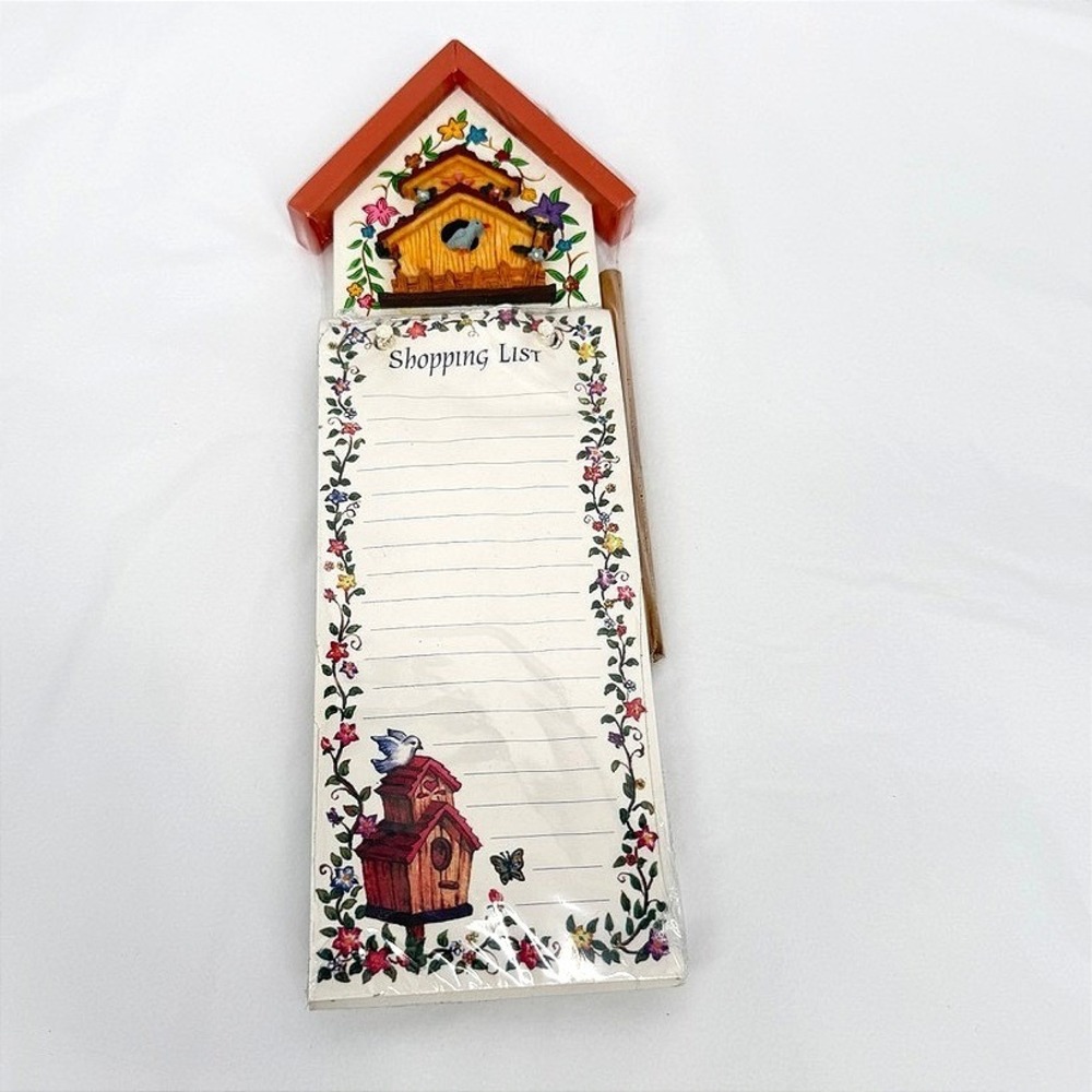 Wooden Birdhouse Shopping List Notepad Memo Pad Floral Hanging Wall Mount NEW